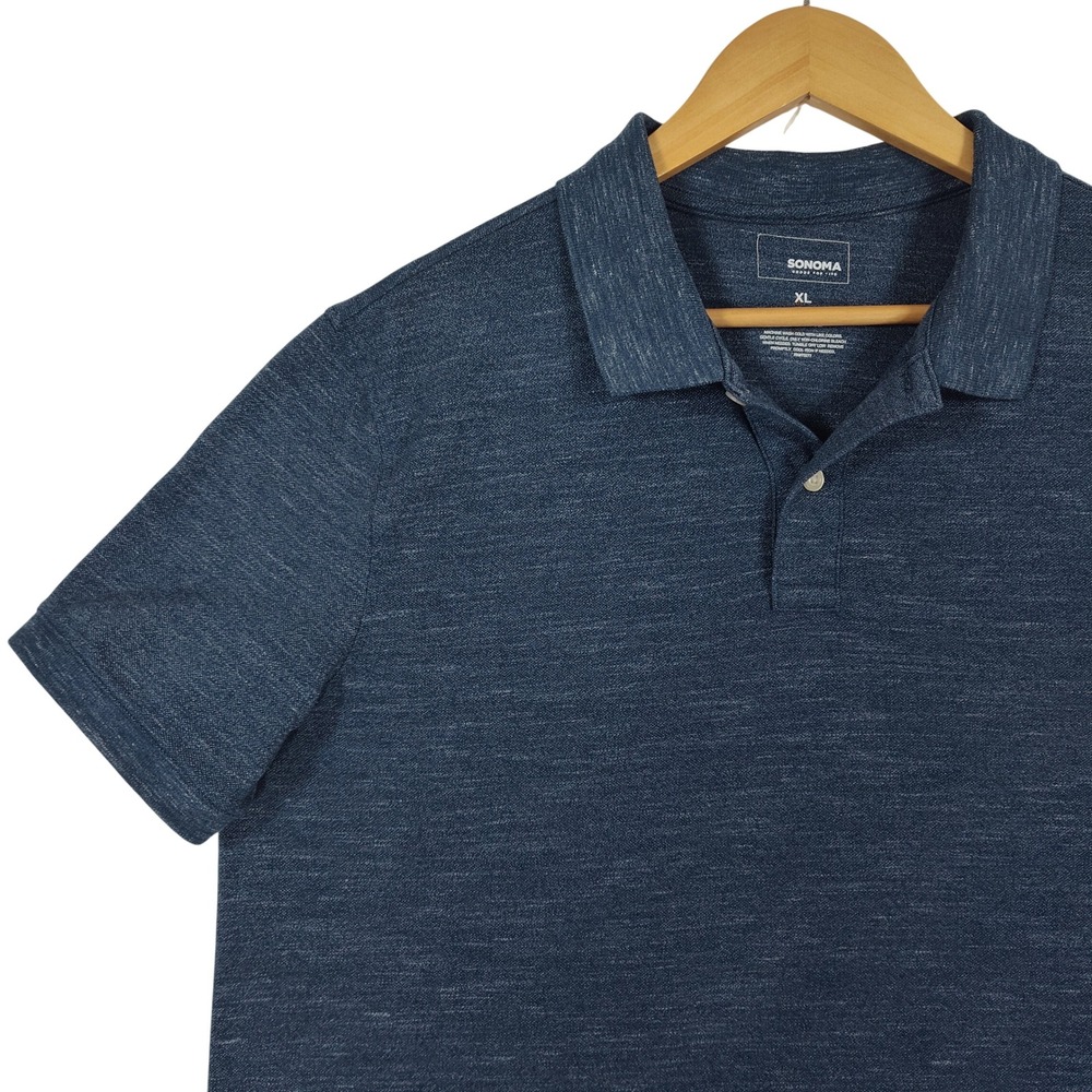Sonoma Goods For Life Mens XL Blue Space Dye Heathered Short Sleeve Polo Shirt